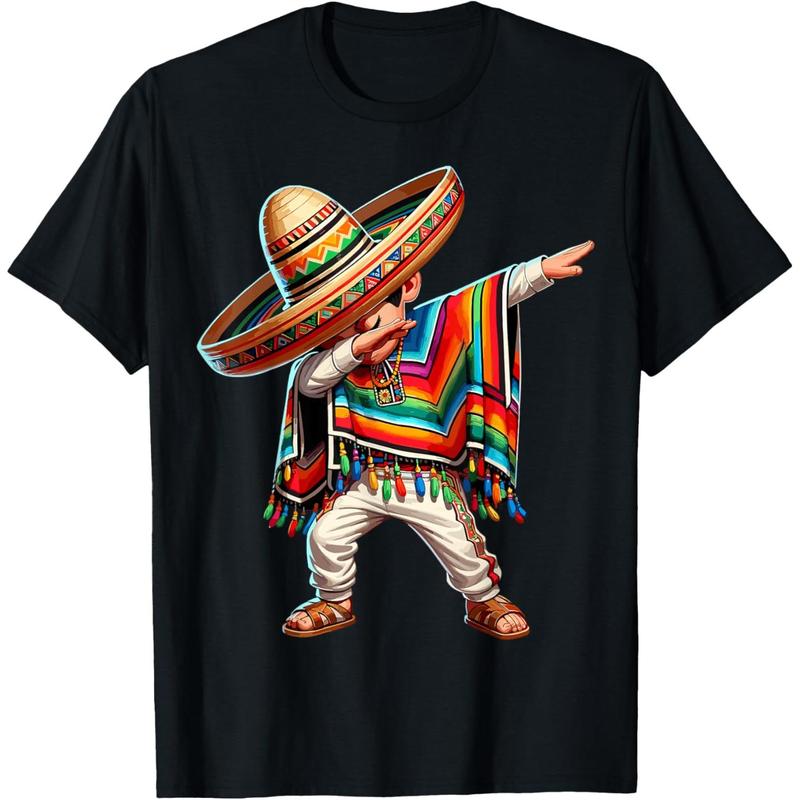 Men’s Casual Cotton Graphic Tees T-Shirt with Mexican Sombrero and Poncho Dab Dance Graphic Tee – Fun Fiesta Vibes Shirt Shirt Stream Elements Funny Shirts, Meme Shirts,men Gifts For Jordan Shirt