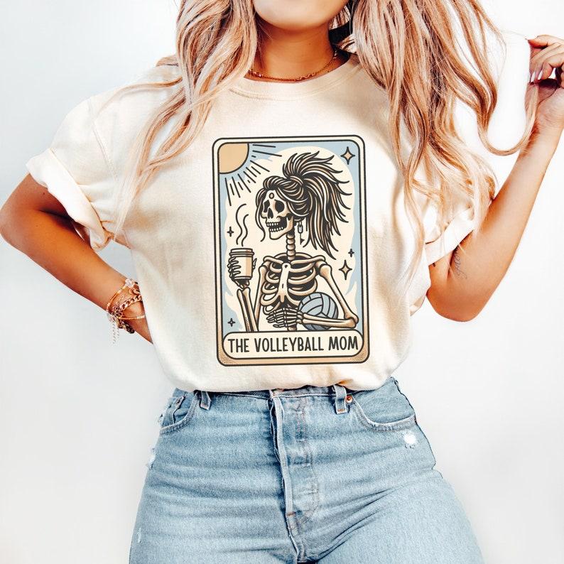 Volleyball Mom Shirt, Comfort Colors® Volleyball Mom Tarot Card T-shirt, Skeleton Volleyball Mama Tee, Mothers Day Halloween Gift Volleyball