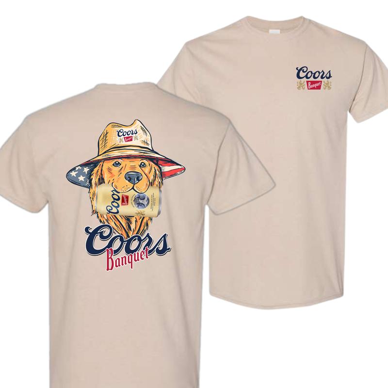 Coors Banquet Golden Retriever TShirt – Unisex Classic Cotton Crewneck, Funny Dog Beer Graphic, Casual Trendy Shirt, Gift for Men and Women, Menswear Top