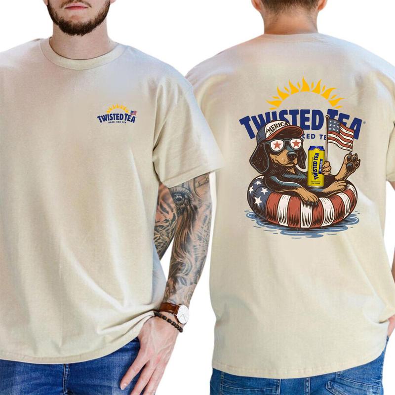 Twisted Tea & Dog America Unisex T-Shirt, Funny 4th Of july Graphic Tee, Summer Casual Cotton Crewneck Gift For Men For Women Summer Party