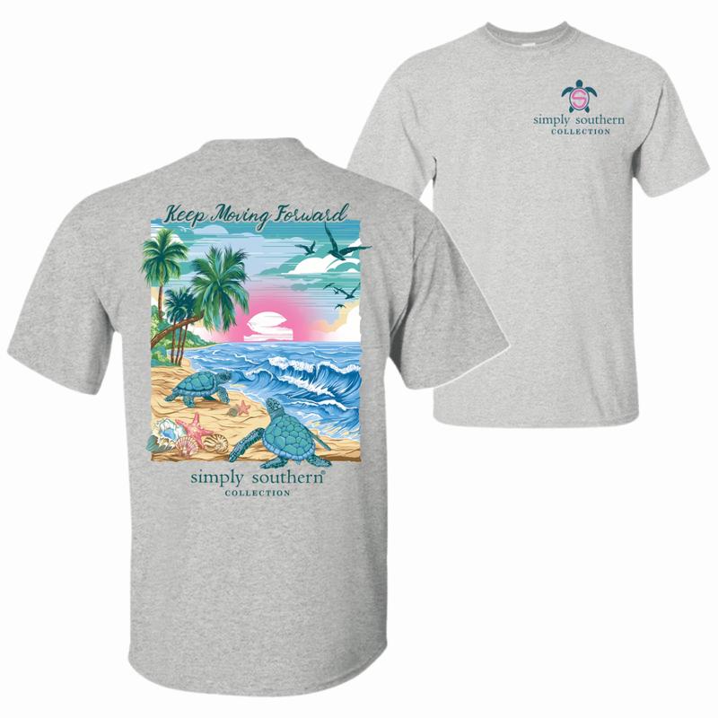 Simply Southern Turtle T-Shirt – ‘Keep Moving Forward’ Beach Sunset Graphic Tee, Unisex Sea Life Inspiration Shirt funny Men’s Regular Fit Floral Print Tee Menswear Top