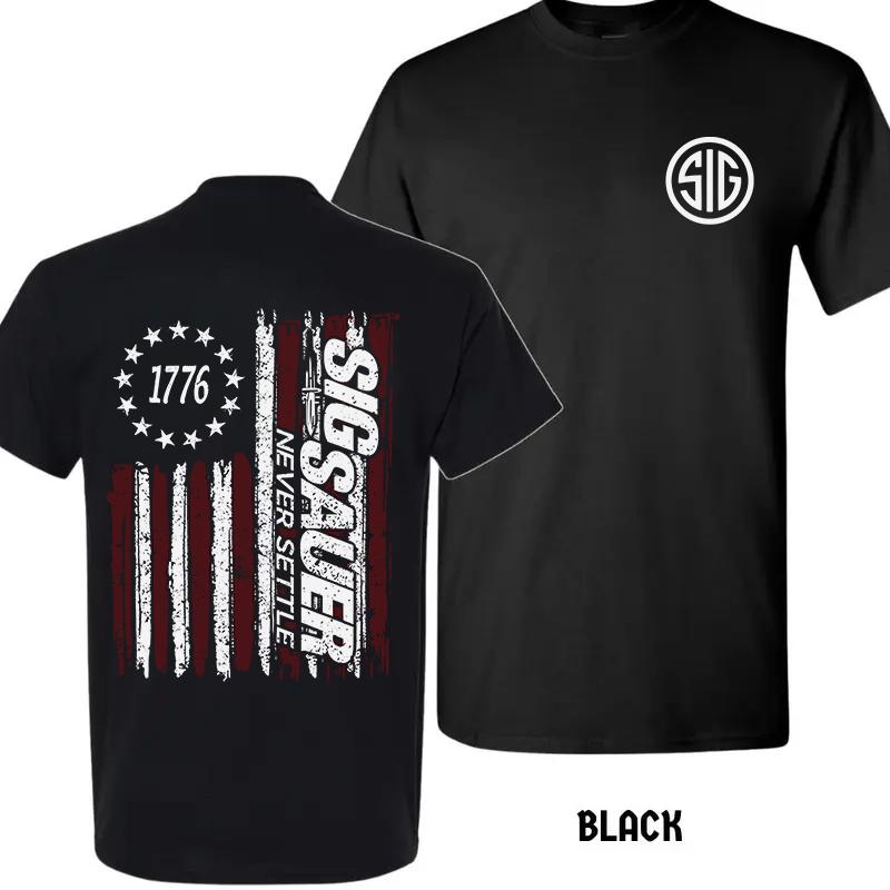 1776 Sig Sauer America Flag Tee, Unisex Short Sleeve Shirt, Casual Tops Menswear, Tactical Gear for Gun Enthusiasts Streetwear Round Neck