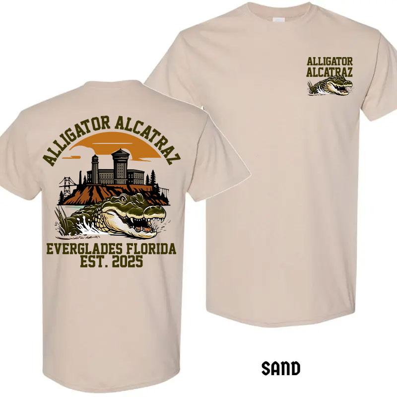 Alligator Alcatraz 2 Sided Tshirt – Funny Florida Swamp Parody Shirt, Gator Graphic Unisex Tops, Graphic Round Neck Tee