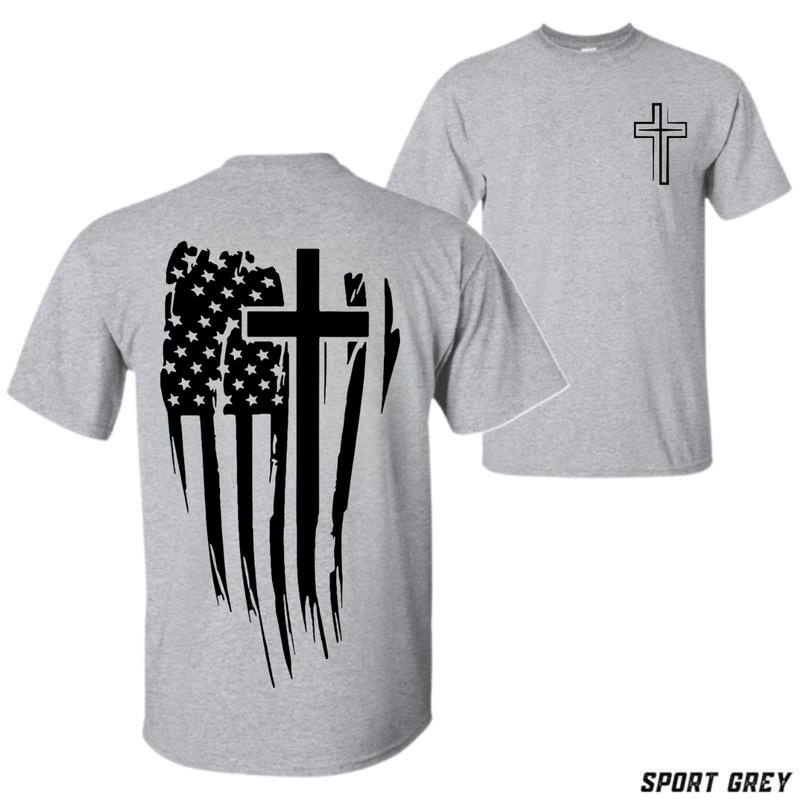 American Flag Cross T-Shirt – Patriotic Christian Faith Unisex Tee for Believers Who Love God and Country Menswear Tops