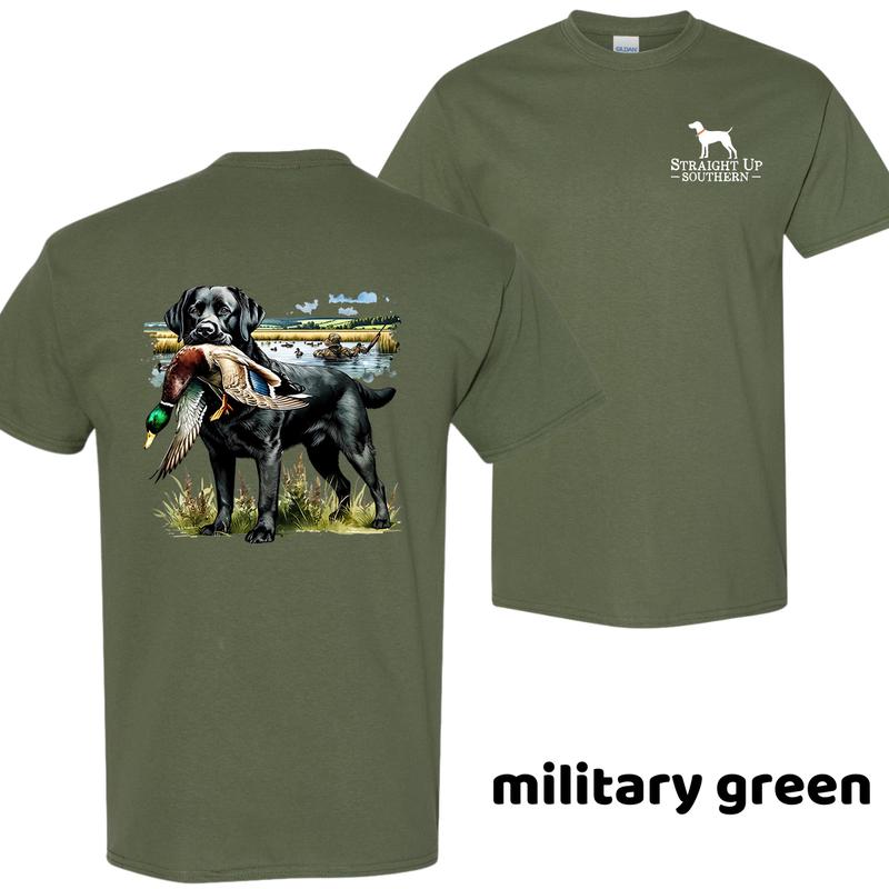 Black Lab Hunting Dog T-Shirt, Southern Style Outdoor Graphic Tee, Shirts Men, Country Streetwear for Men & Women