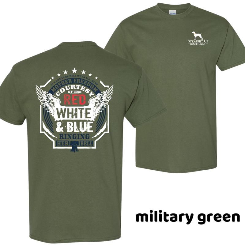 Courtesy of Red White Blue T-shirt, 4th of July Shirt, Southern Style Outdoor Graphic Tee, Shirts Men, Country Streetwear for Men & Women