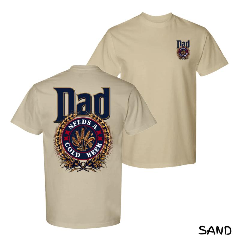 Dad Needs A Cold Beer T-Shirt – Bold Barley & Wheat Crest Graphic With Patriotic Beer Style, Streetwear For Laid-Back Drinkers & Chill Dads, Cotton Menswear For Backyard BBQs & Beer Runs, Unisex Fit With Classic Vibe