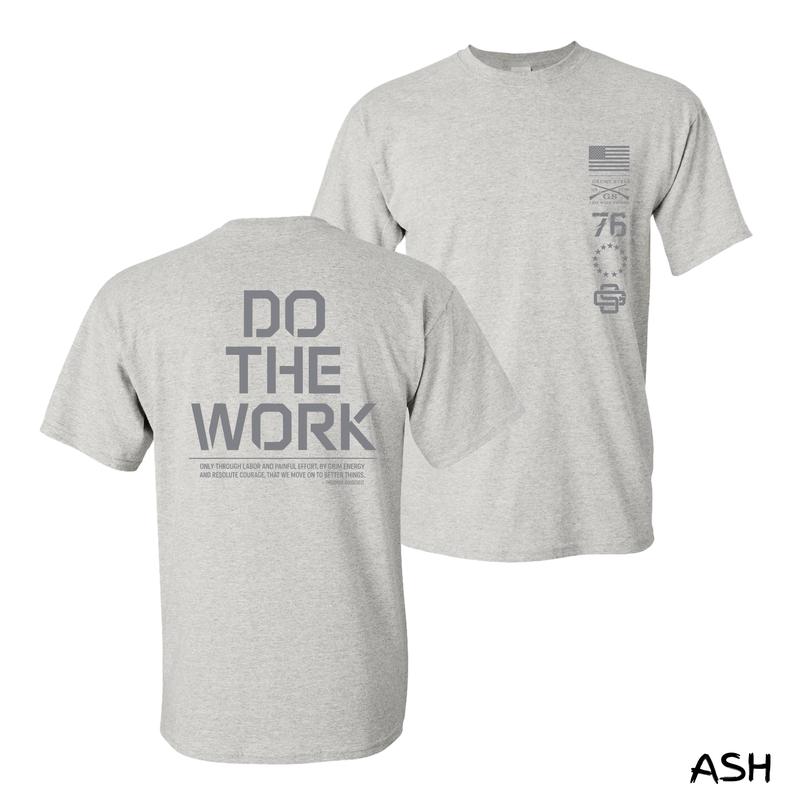 Do The Work T-Shirt – Bold Back Text With Patriotic Sleeve Icons & 1776 Flag Graphic, Streetwear Workwear For Driven Dads & Hardworking Men, Cotton Menswear For Blue-Collar Hustlers, Unisex Fit With Tactical Attitude