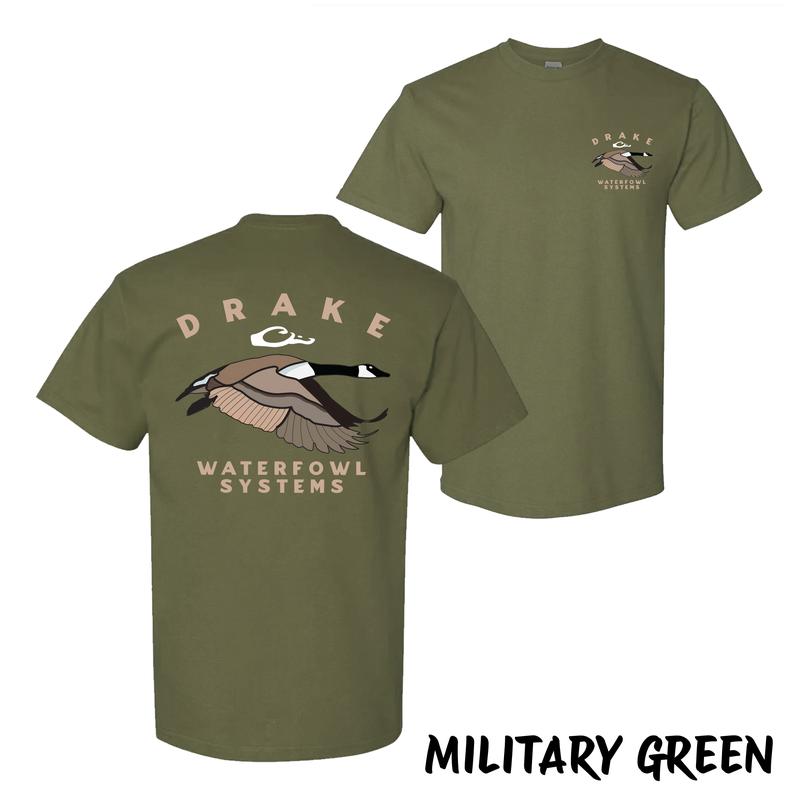 Drake Waterfowl Flying Goose T-Shirt – Bold Hunting Bird Graphic Tee, Streetwear Menswear For Dads & Outdoor Sportsmen, Soft Cotton Fit, Perfect Gift For Men & Women