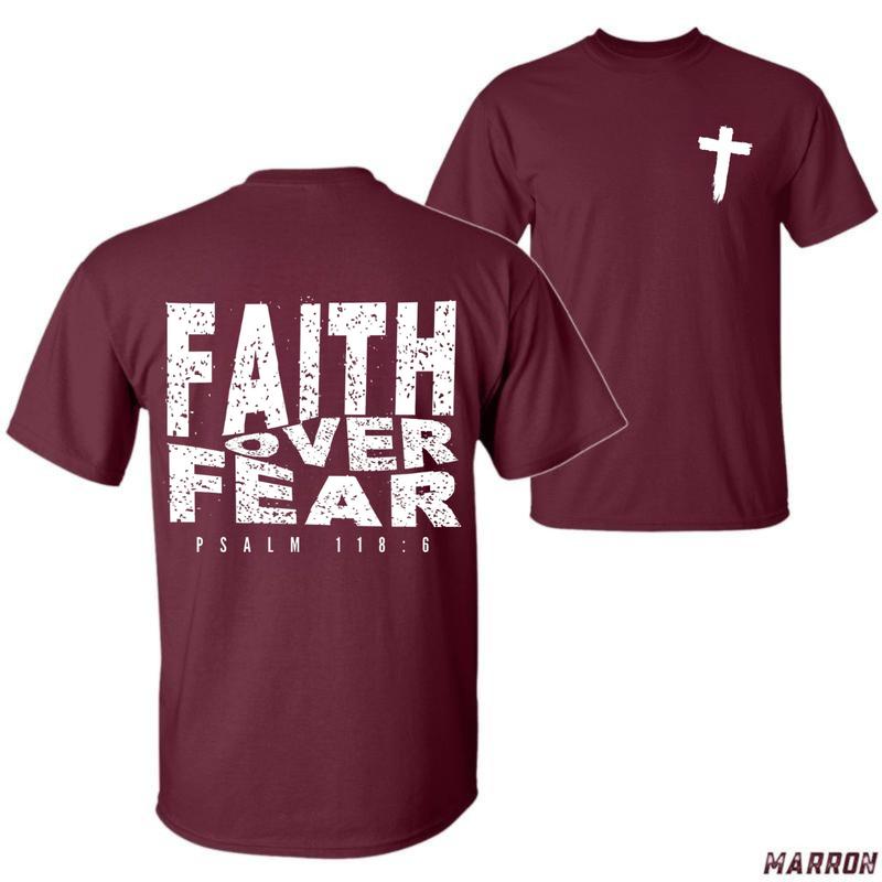 Faith Over Fear T-Shirt – Unisex Christian Tee with Bold Bible Verse Psalm 1186 Design, Inspirational Religious Shirt for Men and Women Menswear Tops