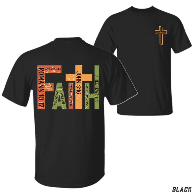 FAITH Bible Verse T-Shirt – Unisex Christian Shirt Featuring Romans 1017, John 316, Proverbs 35–6, Hebrews 111 & More, Daily Faithwear Tee Menswear Tops