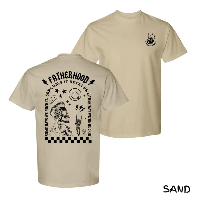 Fatherhood Rockin’ T-Shirt – Funny Skeleton Dad Life Tee With Punk Graphics, Soft Cotton Menswear Streetwear, Perfect Gift For Fathers & Rockstar Dads, Trendy Everyday Fit