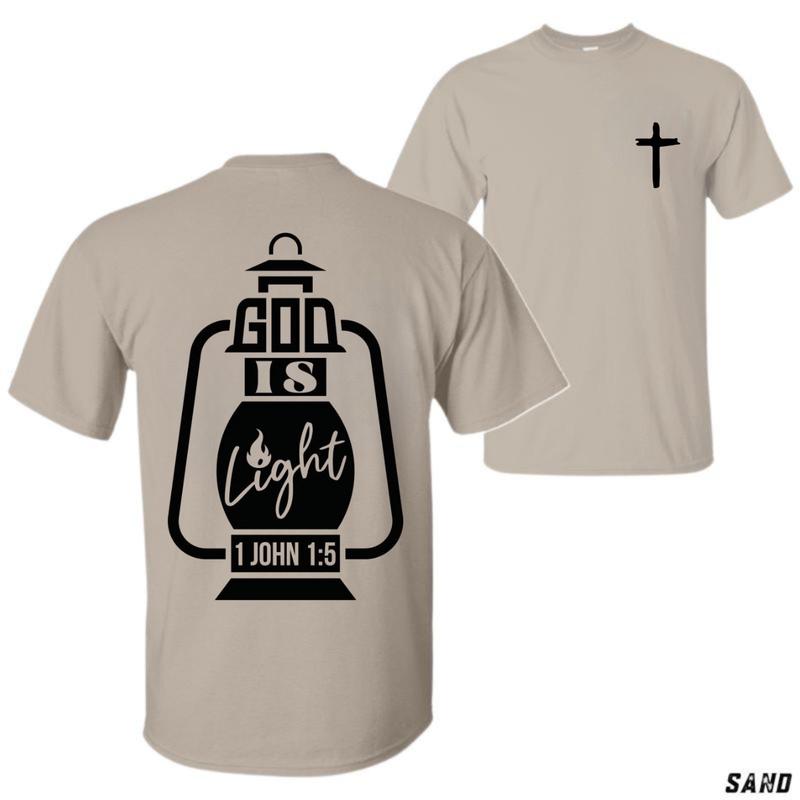 God Is Light 1 John 15 T-Shirt – Christian Lantern Design Faith Unisex Tee for Believers Living in His Light Tops Menswear