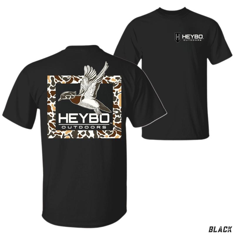 HEYBO Outdoors T-Shirt – Flying Duck & Camo Graphic – Unisex, Relaxed Fit, Short Sleeve, Machine Washable – Menswear, Streetwear, Vacation Outfits