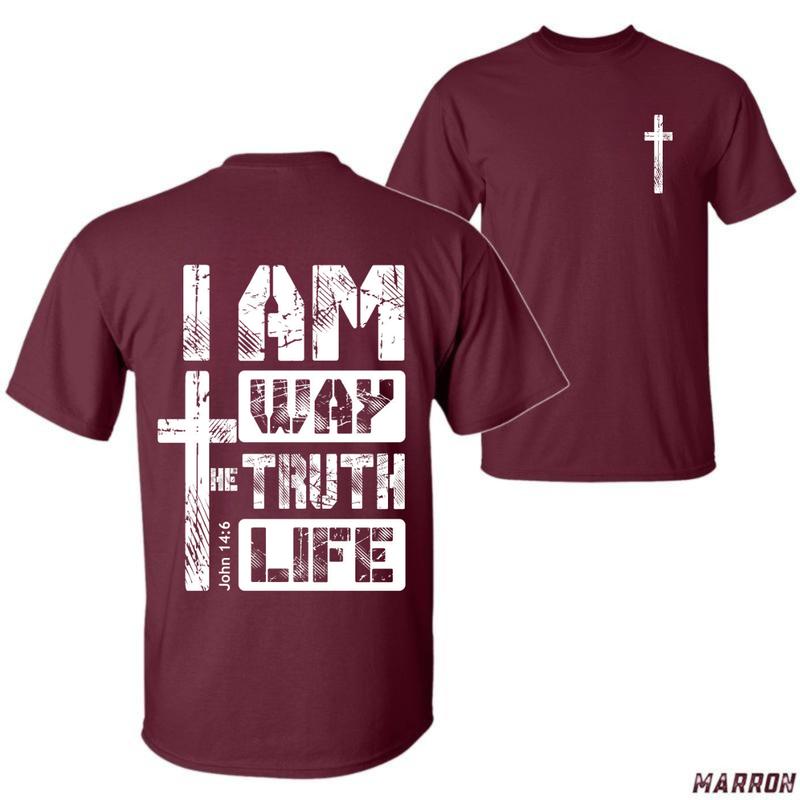I Am the Way the Truth the Life Bible Verse John 146 T-Shirt – Unisex Christian Tee with Bold Cross Message Menswear Tops