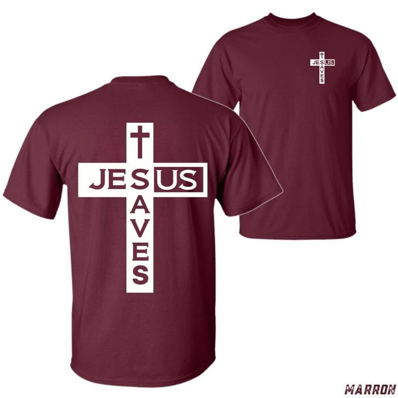 Jesus Saves T-Shirt – Unisex Christian Cross Graphic Tee, Bold Faith Statement, Everyday Cotton Wear for Believers Menswear Tops