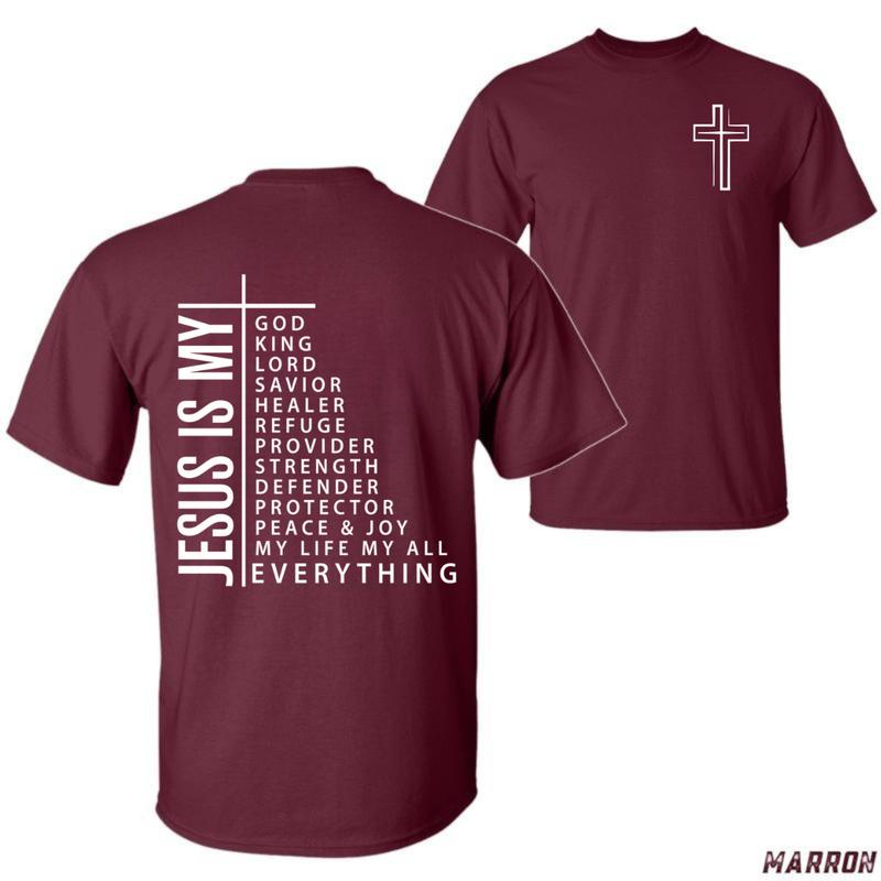 Jesus Is My Everything T-Shirt – Unisex Christian Faith Shirt with Cross Design and Names of God – Worship Apparel for Believers Menswear Tops