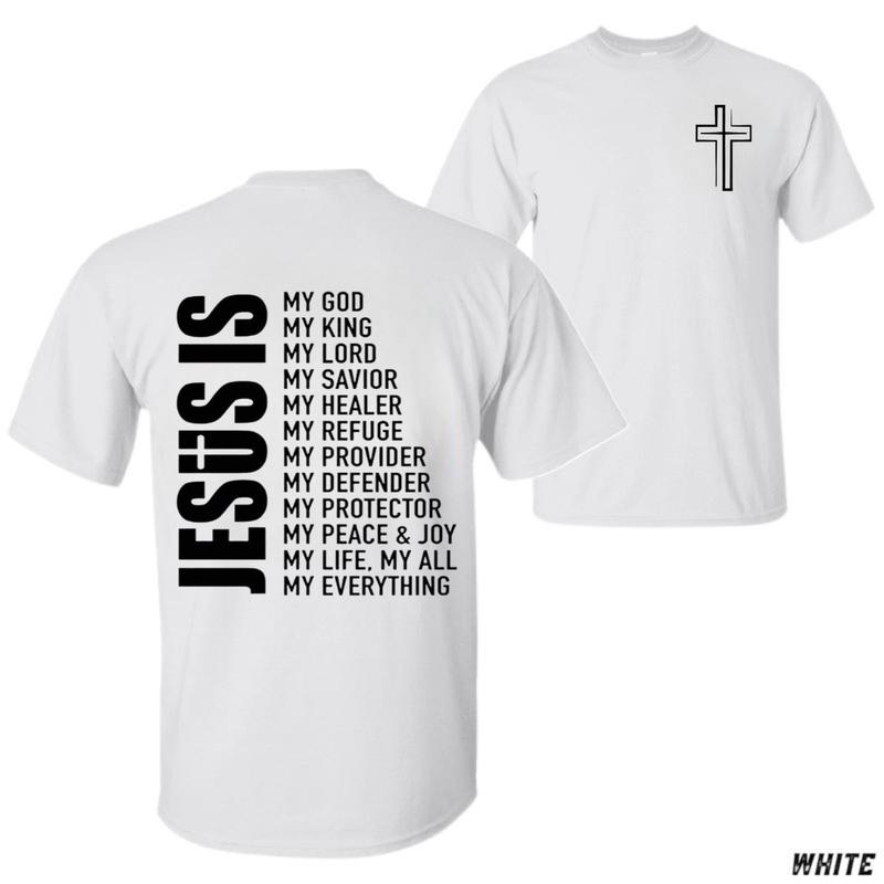 Jesus Is My Everything T-Shirt – Unisex Christian Shirt with Bold Vertical Design and Powerful Names of God for Faith Believers Menswear Tops