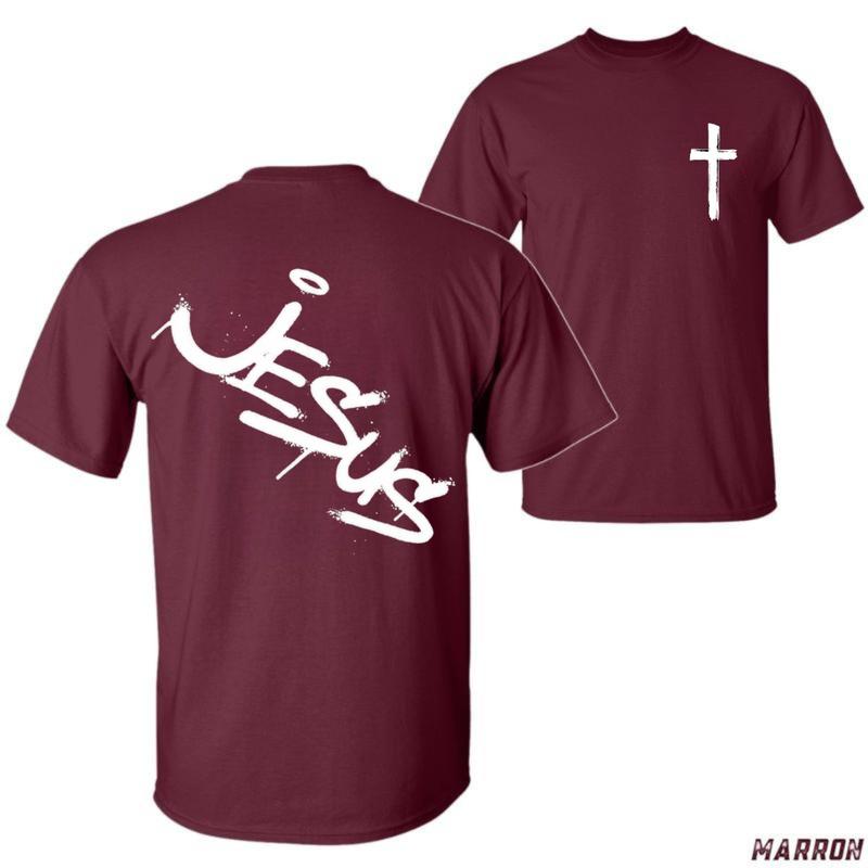 Jesus Graffiti T-Shirt – Bold Christian Unisex Tee with Cross Symbol, Urban Streetwear Style Faith Shirt for Men and Women Menswear Tops