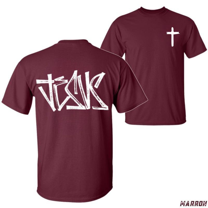 Jesus T-Shirt – Unisex Christian Streetwear Tee with Bold Graffiti-Style Typography and Cross, Faith Shirt for Men and Women Menswear Tops