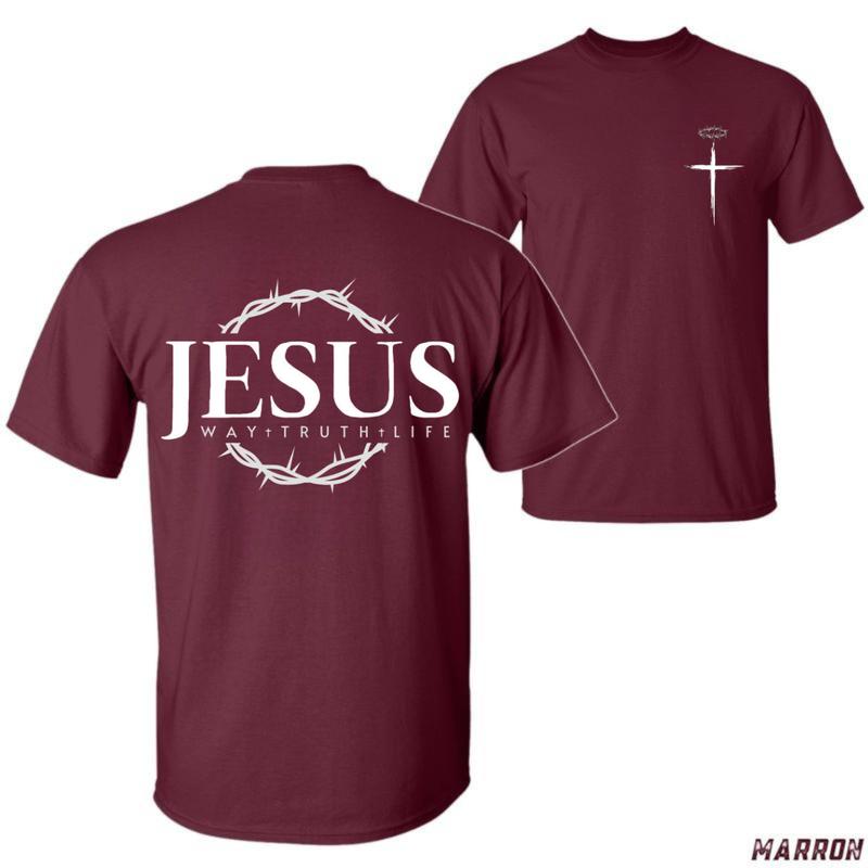 Jesus Way Truth Life T-Shirt – Christian Faith Unisex Tee with Crown of Thorns – Cotton Shirt for Everyday Believers Menswear Tops