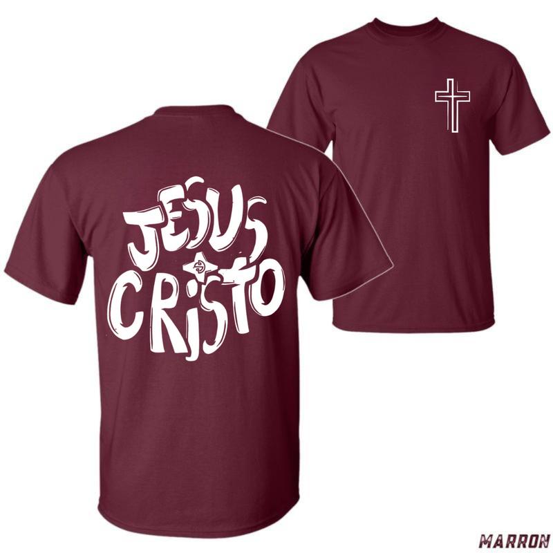 Jesús Cristo T-Shirt – Bold Handwritten Christian Unisex Tee with Cross, Faith-Based Spanish Jesus Shirt Menswear Tops