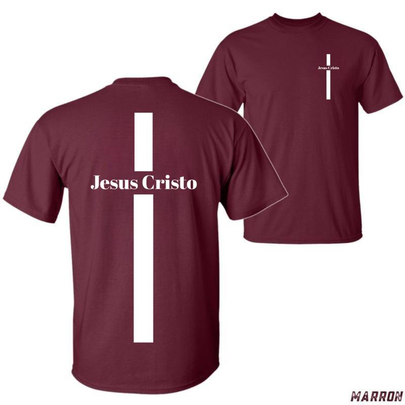 Jesus Cristo T-Shirt – Unisex Christian Shirt with Large Vertical Cross Graphic, Faith-Based Tee for Men and Women Menswear Tops
