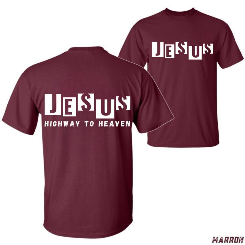 Jesus Highway to Heaven T-Shirt – Unisex Christian Shirt with Bold Graphic Text, Faith-Inspired Tee for Believers, Men and Women Menswear Tops
