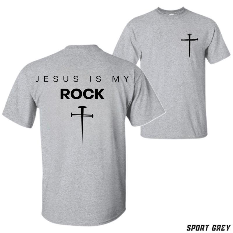 Jesus Is My Rock T-Shirt – Bold Christian Nail Cross Graphic Unisex Tee for Faith and Strength in God Tops Menswear