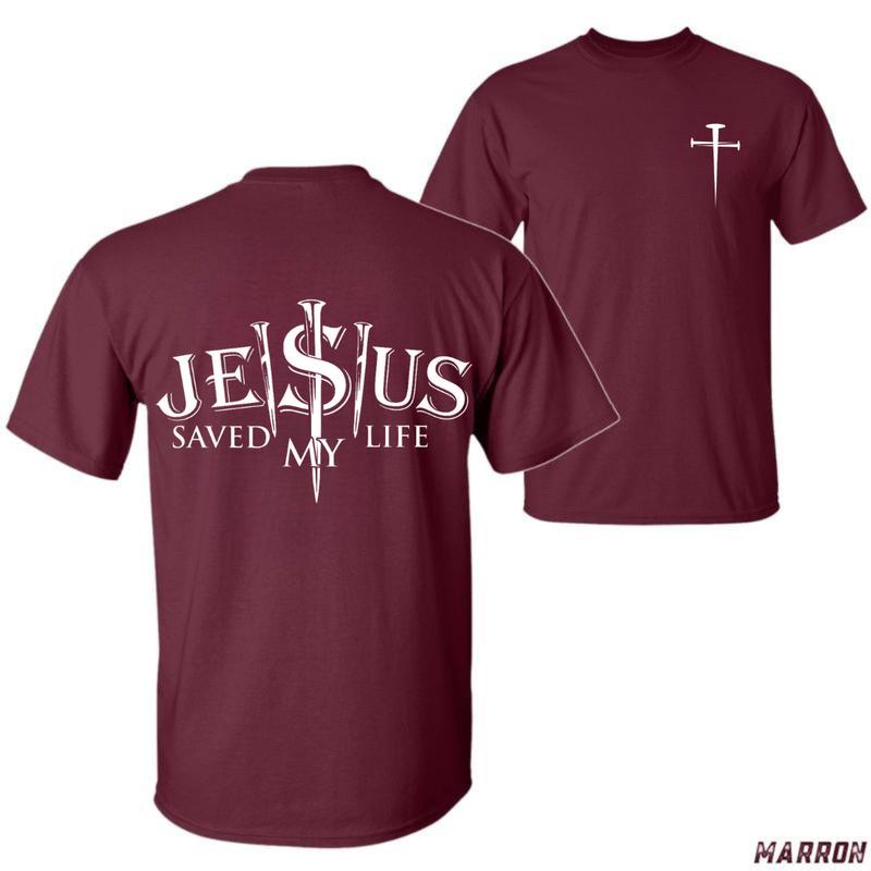 Jesus Saved My Life T-Shirt – Unisex Christian Tee with Nail Cross Design, Powerful Faith Statement Shirt for Believers Menswear Tops