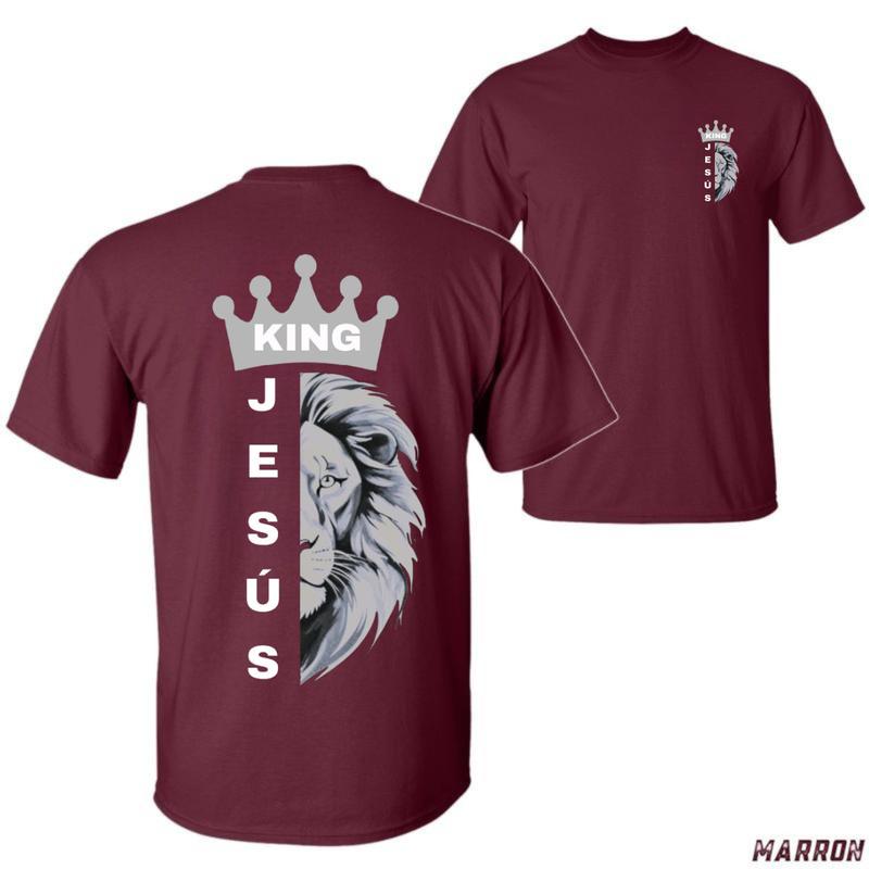 Lion of Judah King Jesus T-Shirt – Bold Christian Graphic Tee with Crown and Vertical Text – Unisex Cotton Faith Shirt Menswear Tops