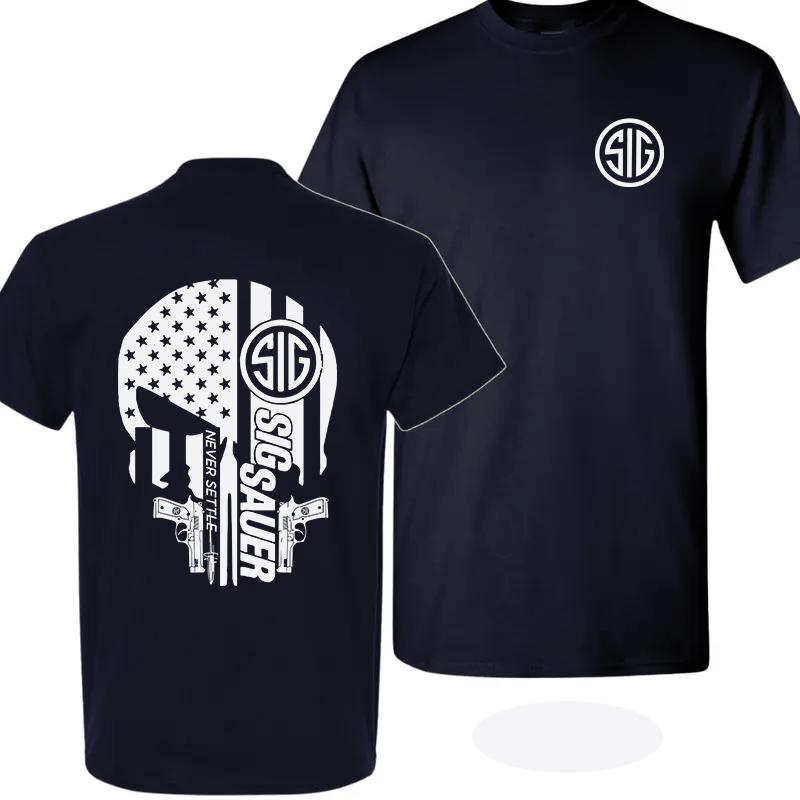 Lover’s Essential T Shirt – Sig Sauer Skull & Pistols Graphic for Cold-Weather Street Style & Casual Wear