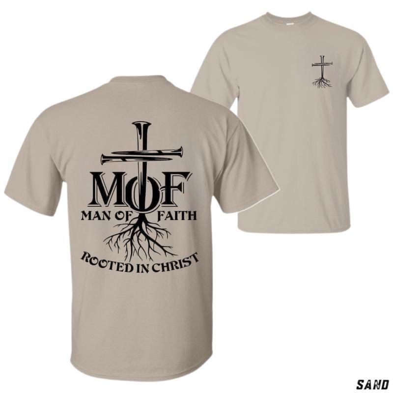 Man of Faith Rooted in Christ T-Shirt – MOF Unisex Christian Tee for Men with Cross and Roots Design, Faith-Based Apparel Menswear Tops
