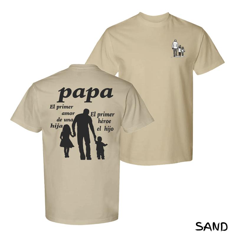 Papa T-Shirt – Heartwarming Spanish Quote With Silhouette Of Dad, Daughter & Son, Streetwear For Loving Fathers & Proud Dads, Cotton Menswear For Family Moments & Fatherhood Pride, Unisex Fit With Sentimental Vibe