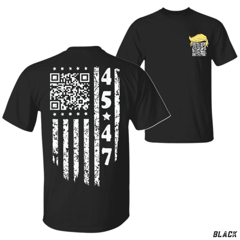 Patriot 47 T-Shirt – Bold QR Code & American Flag Graphic Tee, Pro USA Unisex Top for Conservative Voters, Political Statement Streetwear