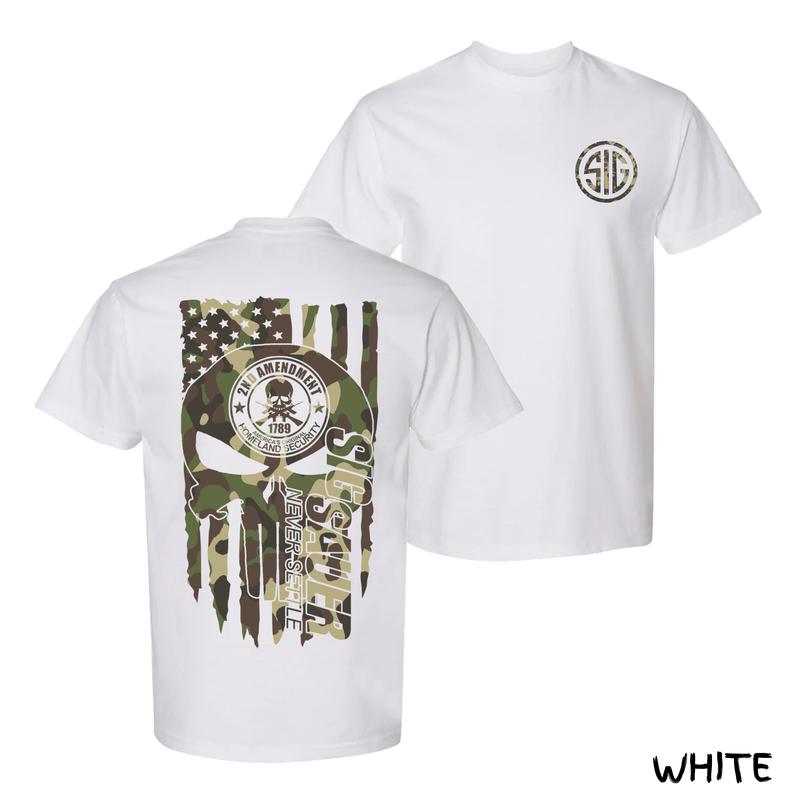 Sig Sauer 2nd Amendment Camo T-Shirt – Tactical Skull Graphic Cotton Menswear Streetwear, American Flag Graphic Tee, Military Patriotic Shirt For Veterans, Perfect Gifts For Men & Dads