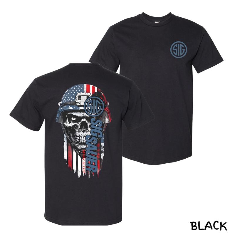 Sig Sauer Skull Flag T-Shirt – Tactical Warrior Graphic, Patriotic Cotton Menswear, Streetwear For Veterans & Gun Lovers, Cool Dads, Perfect Gift For Men & Women