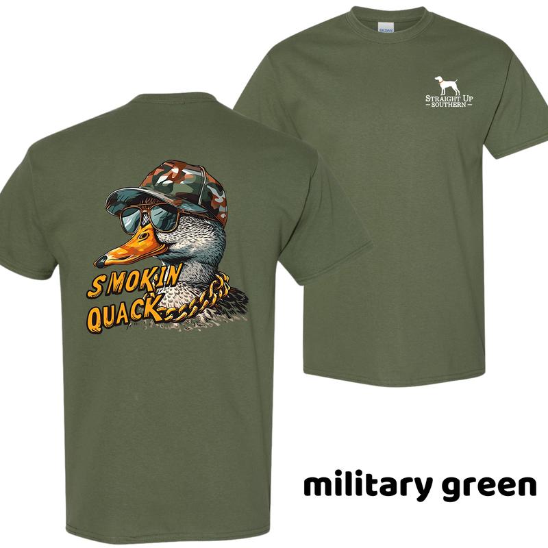 Smokin’ Quack Straight Up Southern Tee, Outdoor Duck Hunting Shirt for Men, Funny Vintage Graphic T-Shirt & Unique Gift Idea, Menswear Top