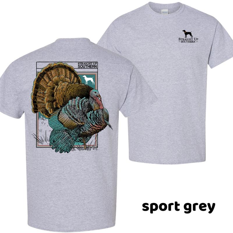 Straight Up Southern T-Shirt, Wild Turkey Outdoor Graphic Tee for Men, Casual Hunting Style, Short Sleeve Cotton Classic Fit, Menswear Tops