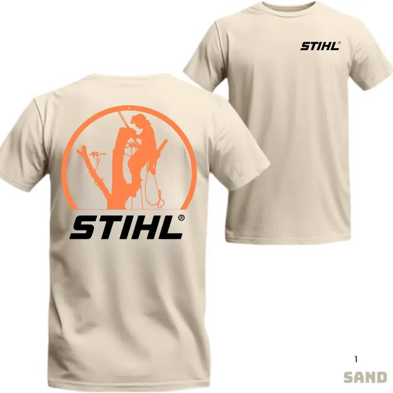 STIHL T-Shirt – Tree Service Worker Silhouette Graphic for Lumberjack Fans – Rugged Outdoor Tee for Climbers and Chainsaw Crew – Unisex. Menswear Tops