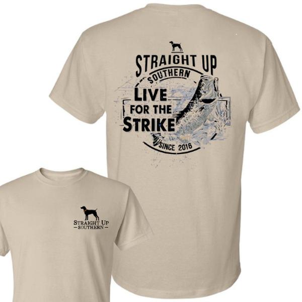 Straight Up Southern T-Shirt – Fishing Design with Live for the Strike, Southern USA Style, Since 2016, Perfect for Anglers and Outdoor Fans