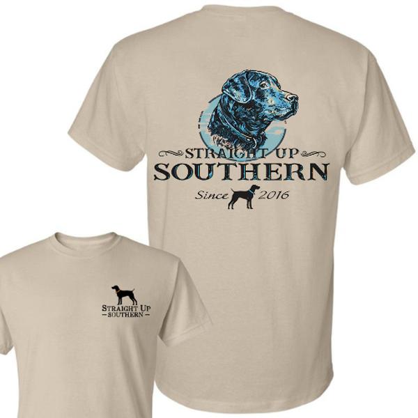 Straight Up Southern Black Lab Dog T-Shirt – Outdoor Country Style Tee for Men – Labrador Retriever Graphic Shirt Since 2016