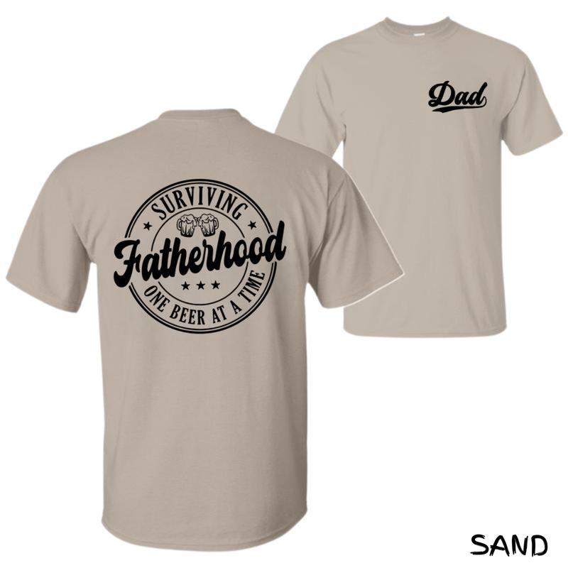 Surviving Fatherhood One Beer At A Time T-Shirt – Funny Dad Beer Graphic Tee, Premium Cotton Unisex, Cool Drinking Shirt For Men, Perfect Gift For Dads