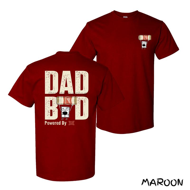 The Dad Bod Beer Tee – Featuring Funny “DAD BOD Powered by Beer” Graphic with Cartoon and Can Print, Perfect for Cool and Laid-Back Fathers, Unisex T-Shirt for Humorous Everyday Style, Gift for Dad’s Day or Beer Lovers