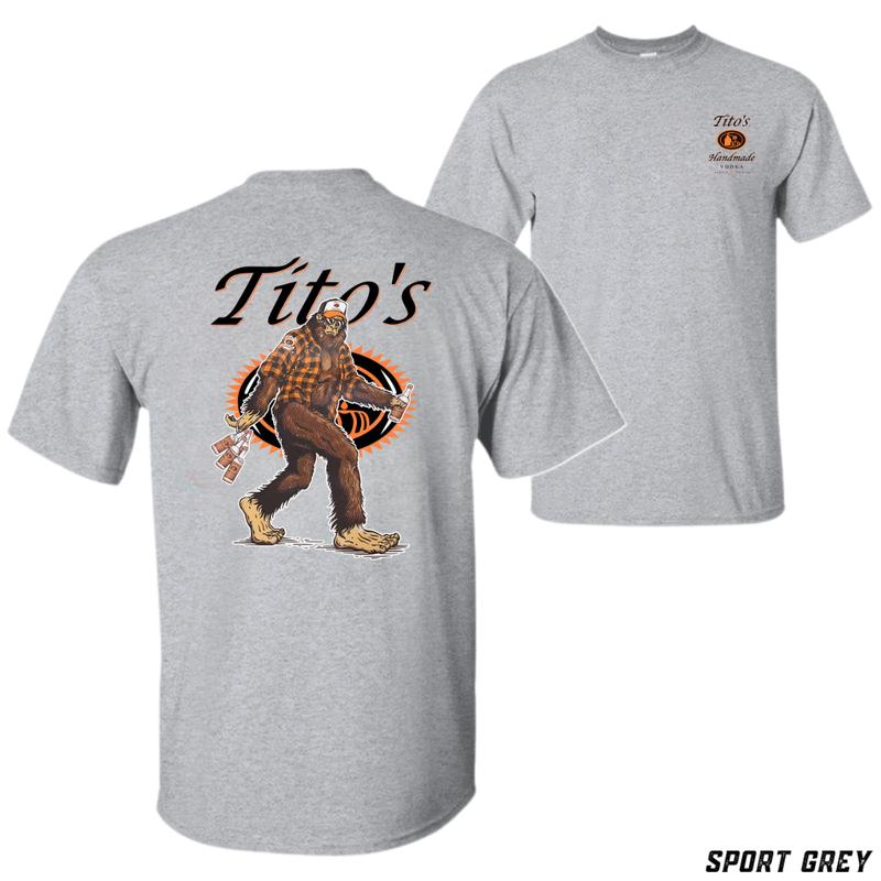Tito’s T-Shirt – Graphic With Bigfoot Holding Vodka Bottles And Fun Style, Cool Look For Tito’s Fans, Brand Tito’s Handmade Vodka, Theme Bigfoot Vodka, Unisex T-Shirt, Casual Wear, Gift For Dad, Menswear Tops Streetwear