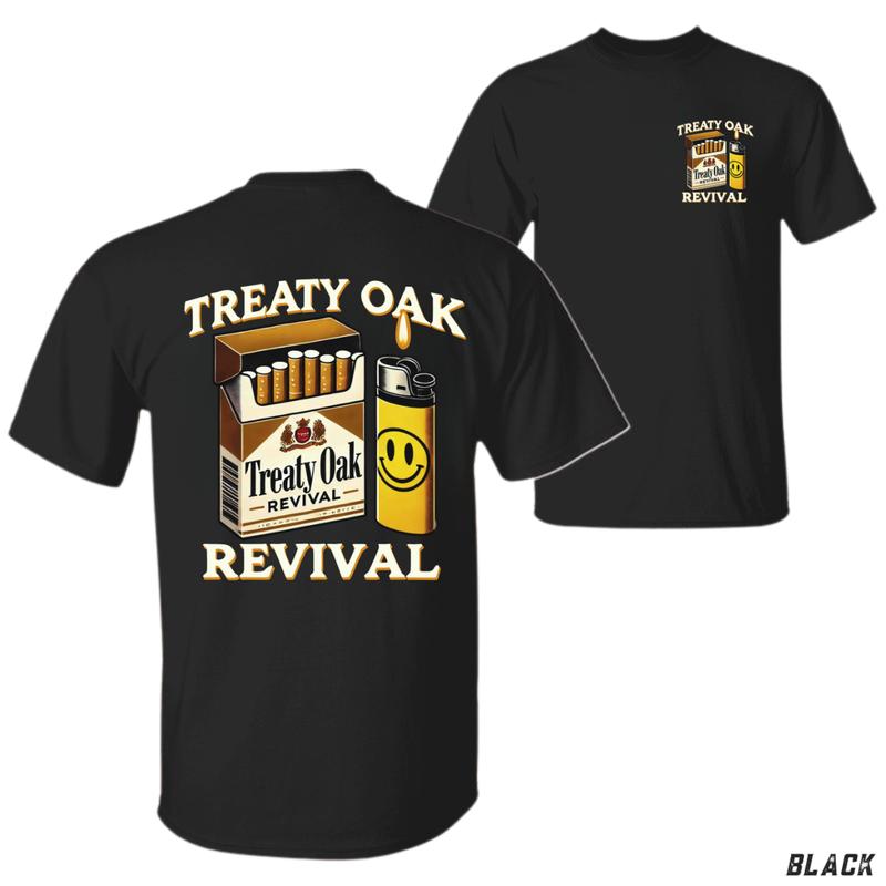 Treaty Oak Revival Graphic Tee with Cigarette Pack & Smiley Lighter Viral Country Music Shirt for Western & Rodeo Fansic Shirt for Western & Rodeo Fans