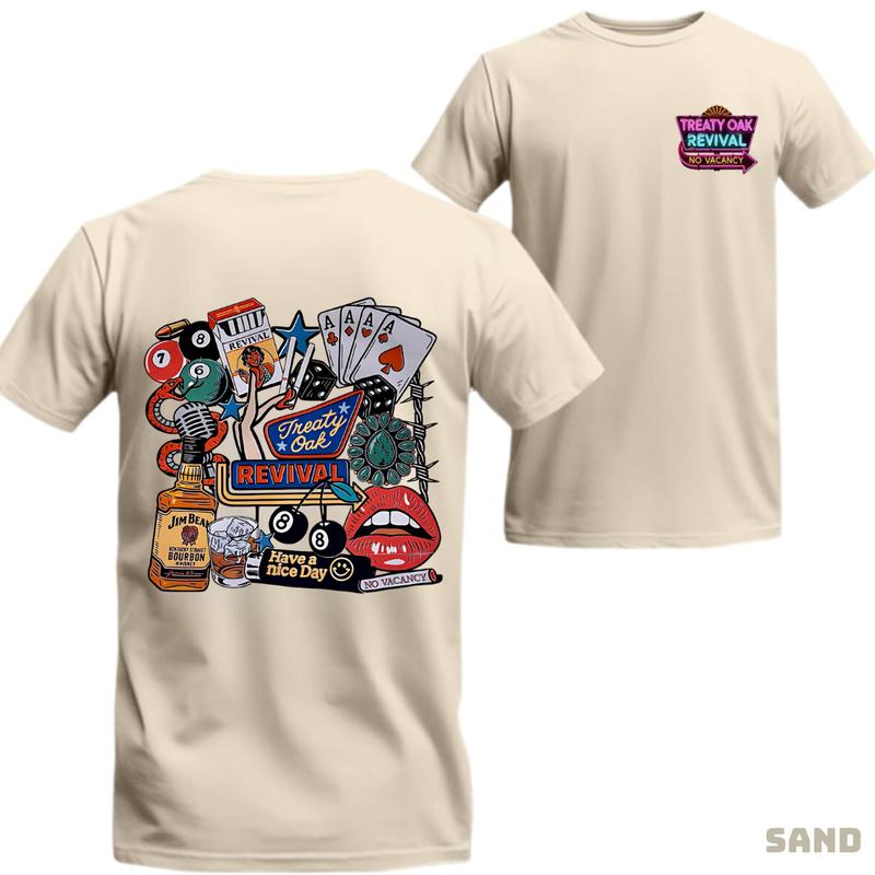 Treaty Oak Revival No Vacancy T-shirt – Bold Neon Sign Design Featuring Retro-Inspired Graphics, Perfect for Fans of Vintage Aesthetics and Music Culture For Men & Women