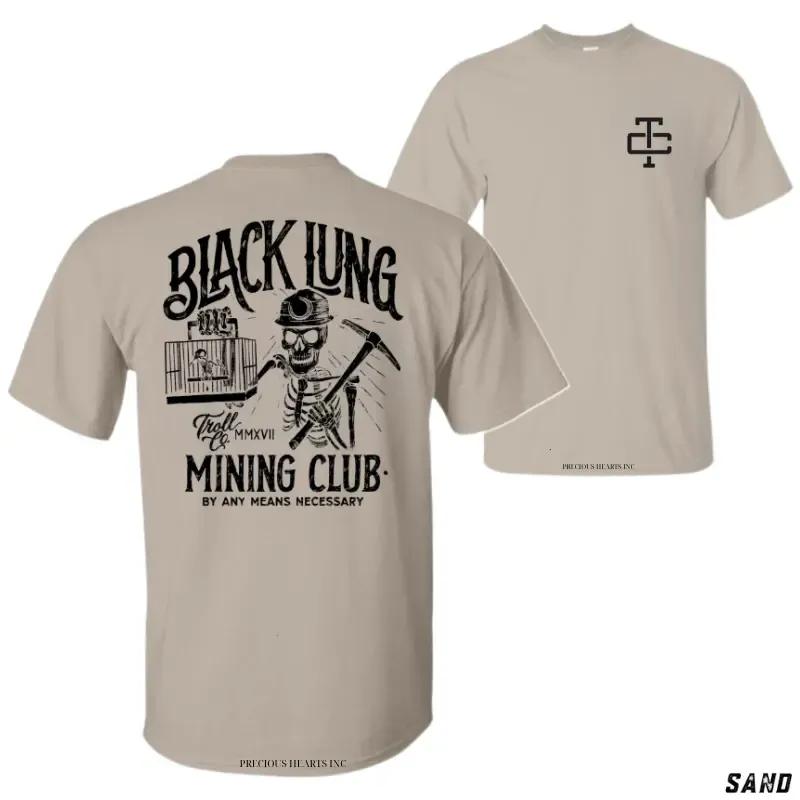 Troll Co. Black Lung Mining Club Graphic Tee, Vintage Coal Miner Skeleton Shirt for Hardworking Men, Blue Collar Gift, Casual Daily Wear