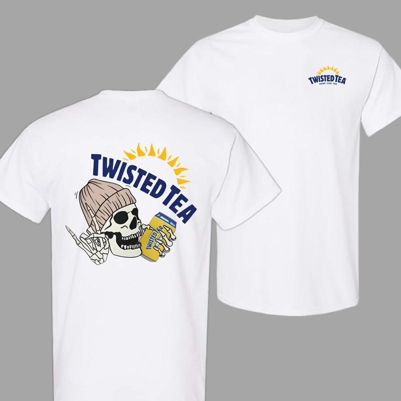 Twisted Tea Skull Drinking T-shirt Unisex Fashion 2 side Full Color,For Men And Women, Trendy Tshirt Menswear Top, Cotton Summer