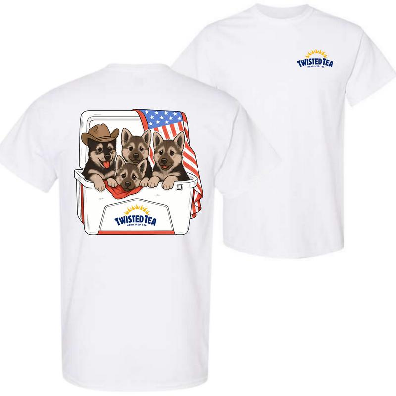 Twisted Tea With Cute Puppies T-Shirt – Patriotic Beer Drinking Graphic Tee, 4th Of July Shirt – Summer Beach Party Shirt for Men, Menswear Tops